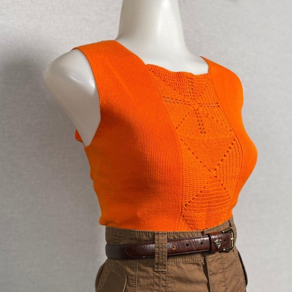 Vintage Pierre Cardin Tangerine Knit Top Sleeveles - Picture 3 of 10